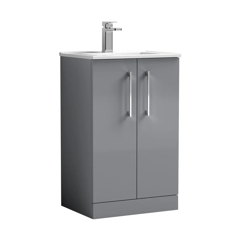 Nuie Arno 500mm Floor Standing 2 Door Vanity & Basin 2 Contemporary Satin Grey MFC 815x500x390mm