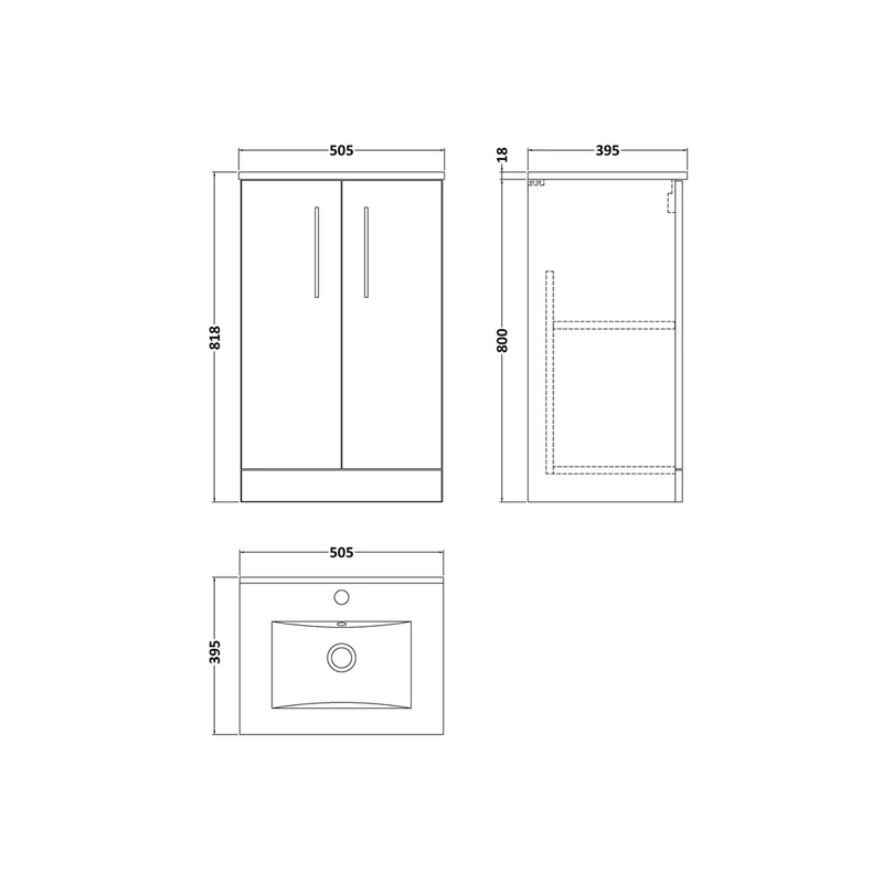 Nuie Arno 500mm Floor Standing 2 Door Vanity & Basin 2 Contemporary Satin Grey MFC 815x500x390mm