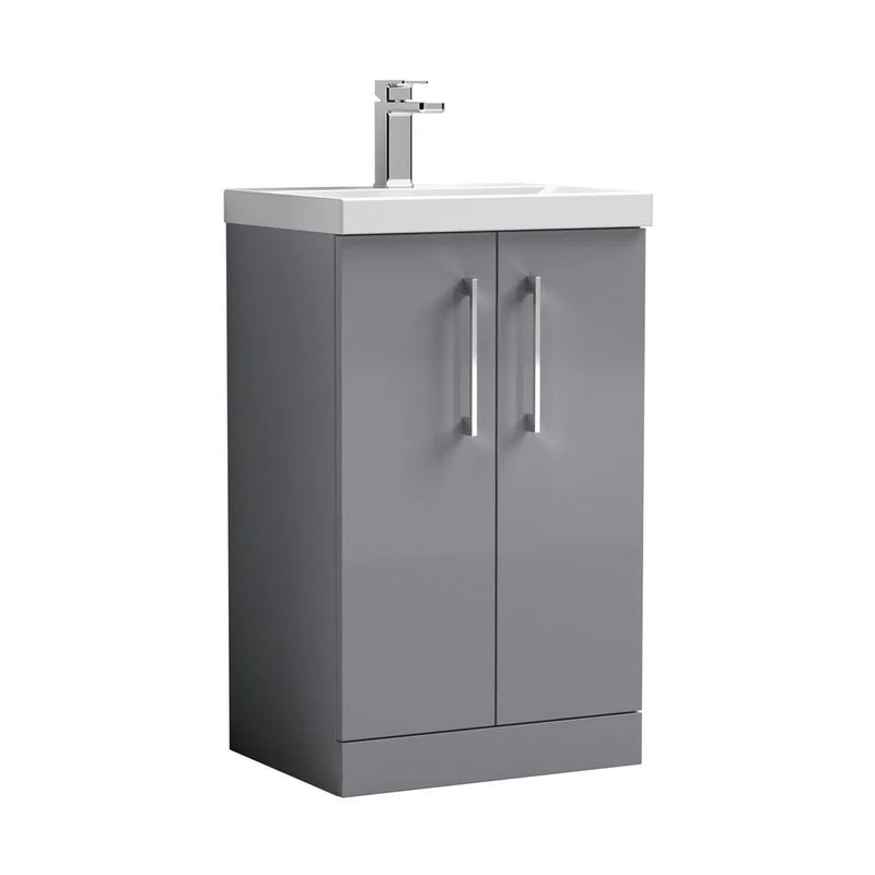 Nuie Arno 500mm Floor Standing 2 Door Vanity & Basin 1 Contemporary Satin Grey MFC 840x510x390mm