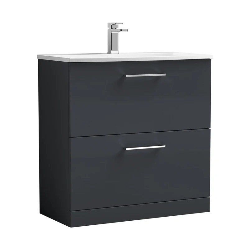 Nuie Arno 800mm Floor Standing 2 Drawer Vanity & Basin 4 Contemporary Soft Black MFC 830x810x440mm