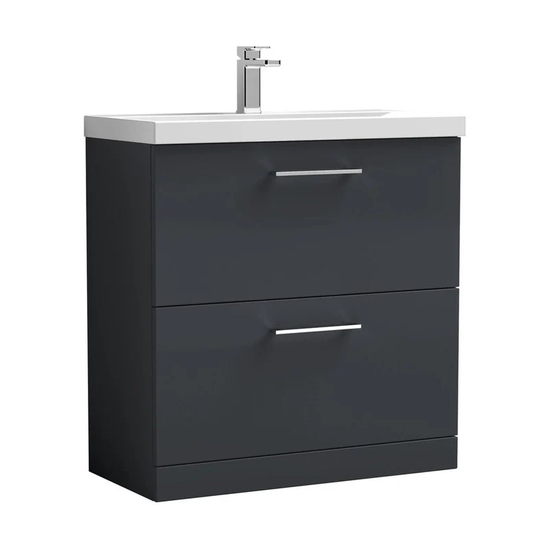 Nuie Arno 800mm Floor Standing 2 Drawer Vanity & Basin 3 Contemporary Soft Black MFC 850x810x395mm