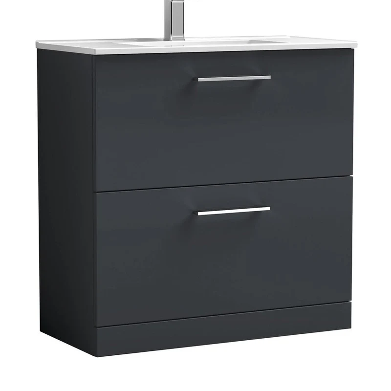 Nuie Arno 800mm Floor Standing 2 Drawer Vanity & Basin 2 Contemporary Soft Black MFC 815x800x390mm