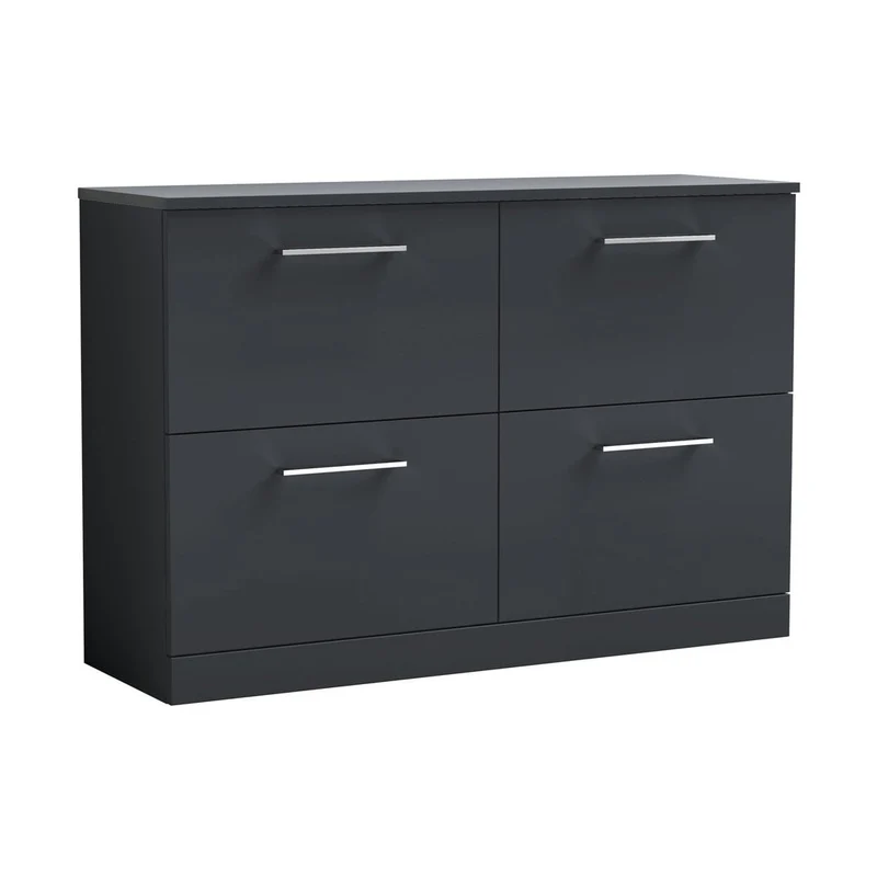 Nuie Arno 1200mm Floor Standing 4 Drawer Vanity & Worktop Contemporary Soft Black MFC Painted Matt 818x1205x390mm