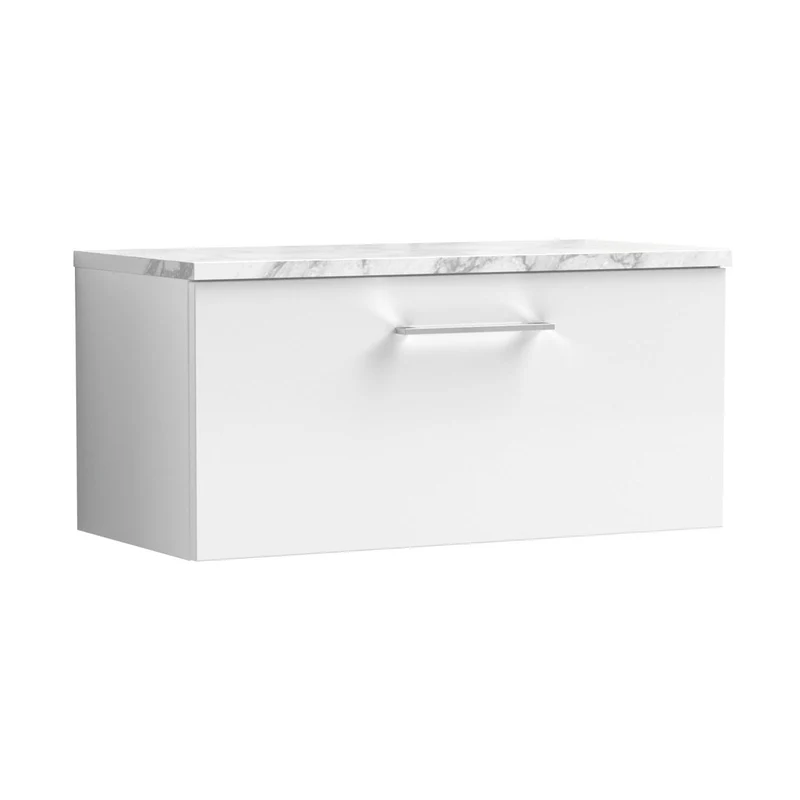 Nuie Arno 800mm Wall Hung 1-drawer Vanity & Laminate Worktop Contemporary Gloss White MFC Painted Gloss 381x805x390mm