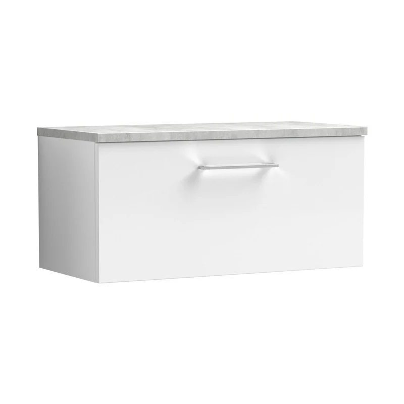 Nuie Arno 800mm Wall Hung Single Drawer Vanity & Laminate Top Contemporary Gloss White MFC Painted Gloss 381x805x390mm