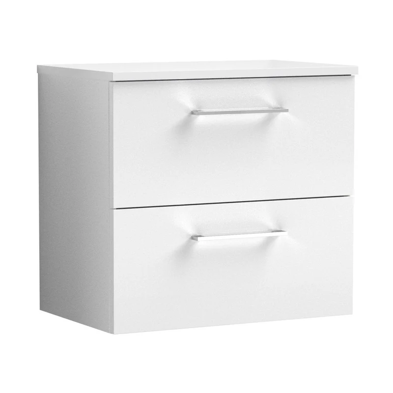 Nuie Arno 600mm Wall Hung 2 Drawer Vanity & Worktop Contemporary Gloss White MFC Painted Gloss 539x605x383mm