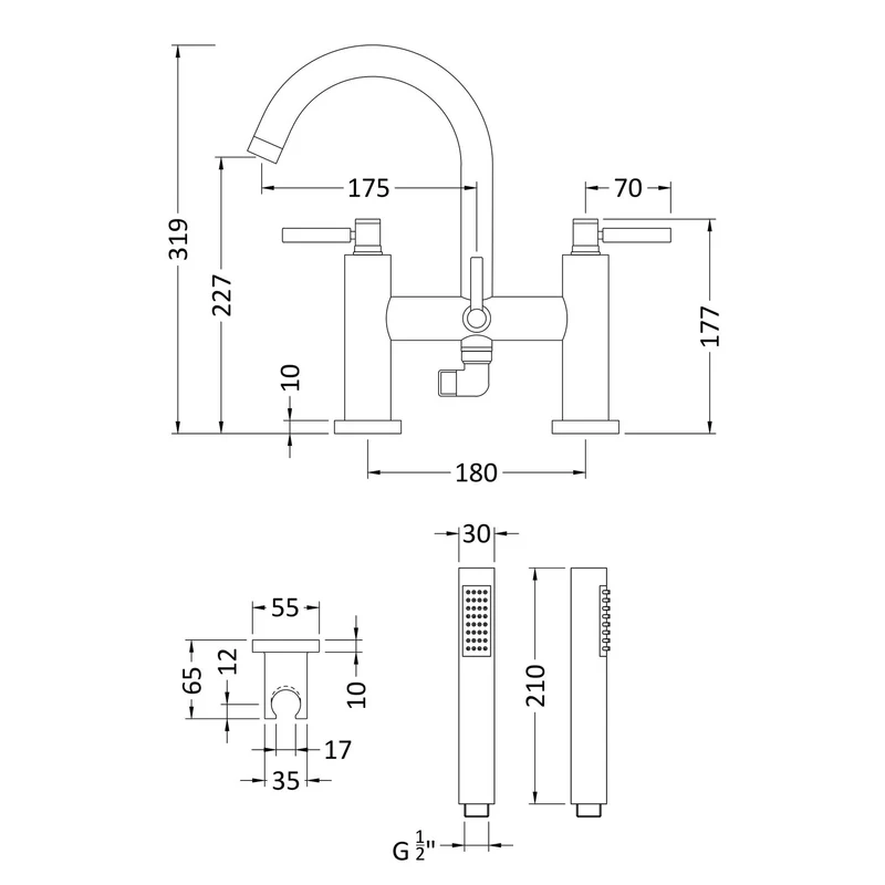 Hudson Reed Tec Lever Bath Shower Mixer - Chrome