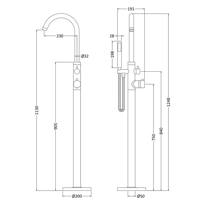Hudson Reed Tec Lever Thermostatic Single Lever Floor Standing Bath Shower Mixer - Chrome