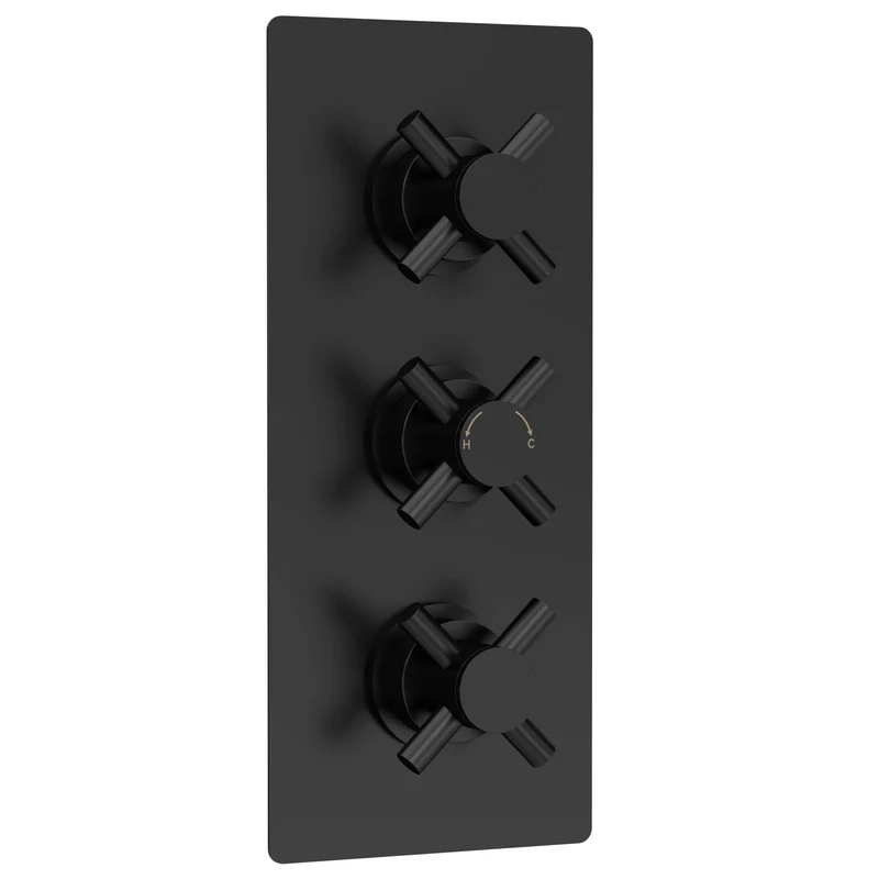 Hudson Reed Tec Cross 3 Outlet Triple Handle Concealed Thermostatic Shower Valve - Matt Black