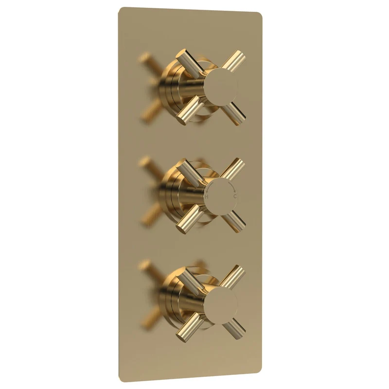 Hudson Reed Tec Cross 2 Outlet Triple Handle Concealed Thermostatic Shower Valve - Brushed Brass
