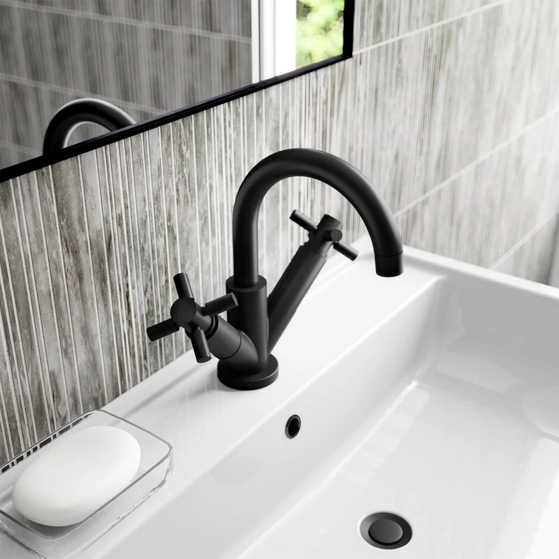 Hudson Reed Tec Cross Mono Basin Mixer With Waste - Matt Black