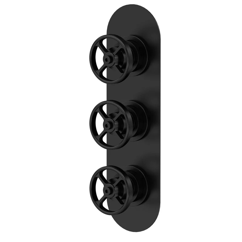 Hudson Reed Revolution 3 Outlet Triple Handle Concealed Thermostatic Shower Valve - Matt Black