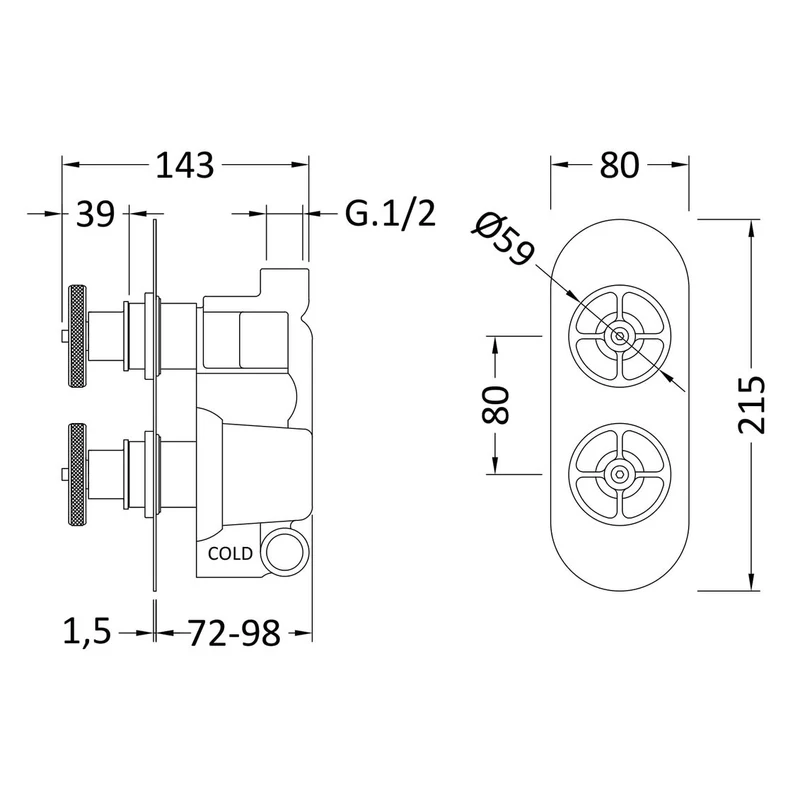 Hudson Reed Revolution 1 Outlet Twin Handle Concealed Thermostatic Shower Valve - Chrome