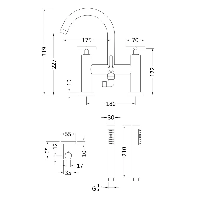 Hudson Reed Tec Cross Bath Shower Mixer - Chrome