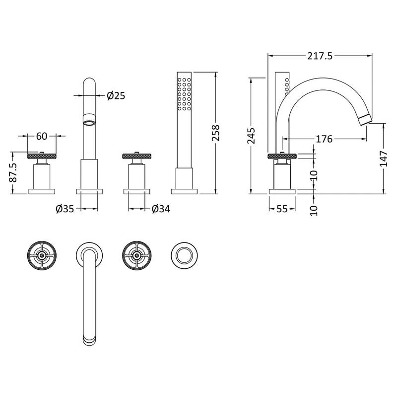 Hudson Reed Revolution 4 Tap Hole Bath Shower Mixer - Chrome