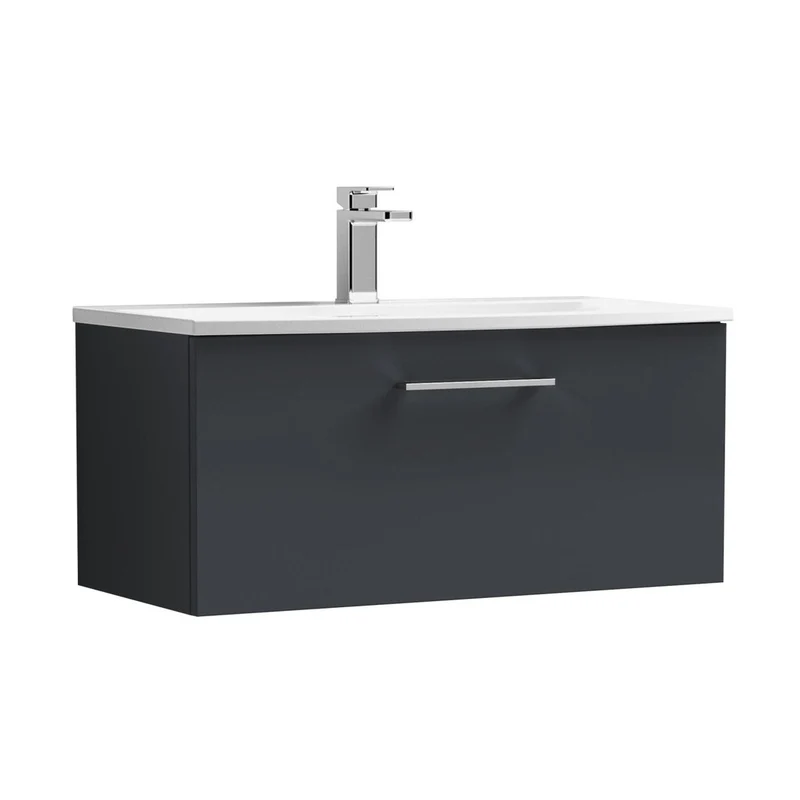 Nuie Arno 800mm Wall Hung 1 Drawer Vanity & Basin 4 Contemporary Soft Black MFC Painted Matt 389x810x440mm