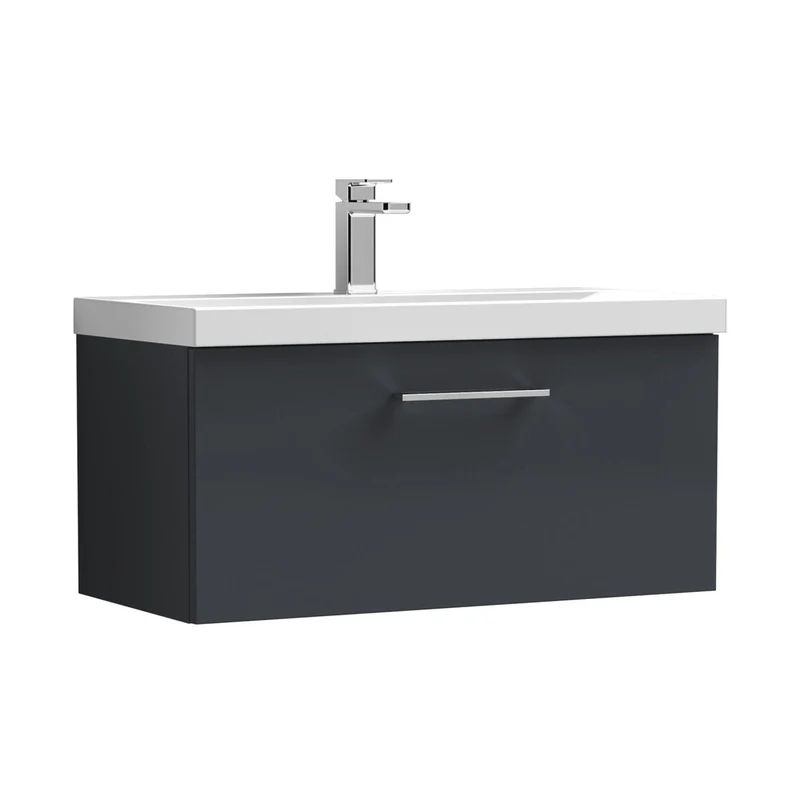Nuie Arno 800mm Wall Hung 1 Drawer Vanity & Basin 3 Contemporary Soft Black MFC Painted Matt 409x810x395mm