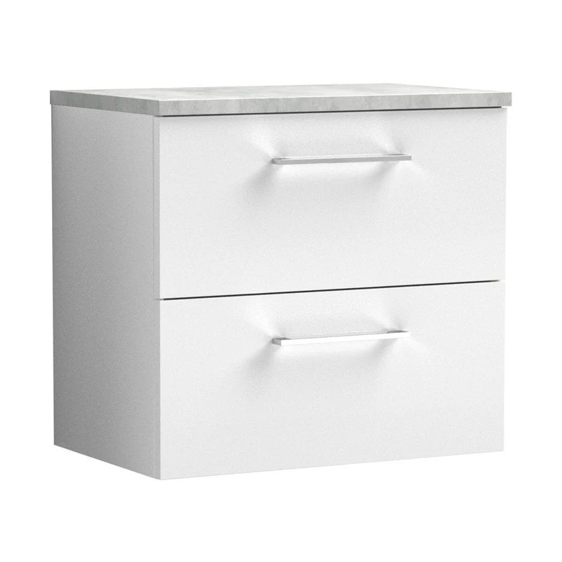 Nuie Arno 600mm Wall Hung 2 Drawer Vanity & Laminate Top Contemporary Gloss White MFC Painted Gloss 561x605x390mm