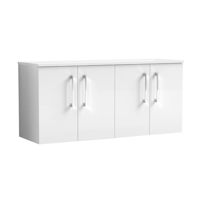 Nuie Arno 1200mm Wall Hung 4 Door Vanity & Worktop Contemporary Gloss White MFC Painted Gloss 557x1205x390mm