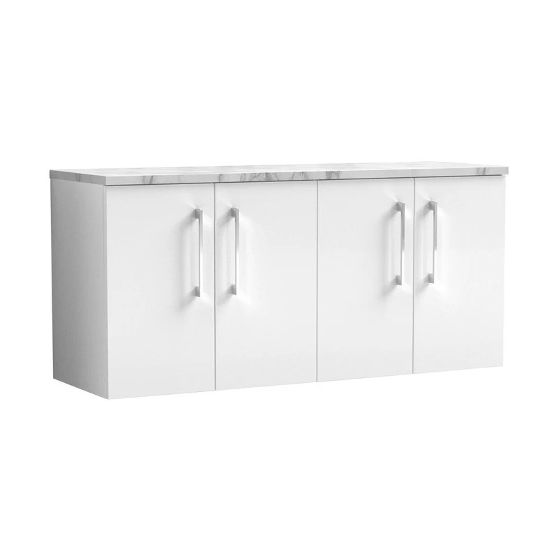 Nuie Arno 1200mm Wall Hung 4-door Vanity & Laminate Worktop Contemporary Gloss White MFC Painted Gloss 561x1205x390mm - ARN123LCM2