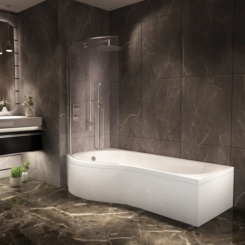 Ari 1700 x 700mm P-Shape Shower Bath, Panel & Screen - Left Hand