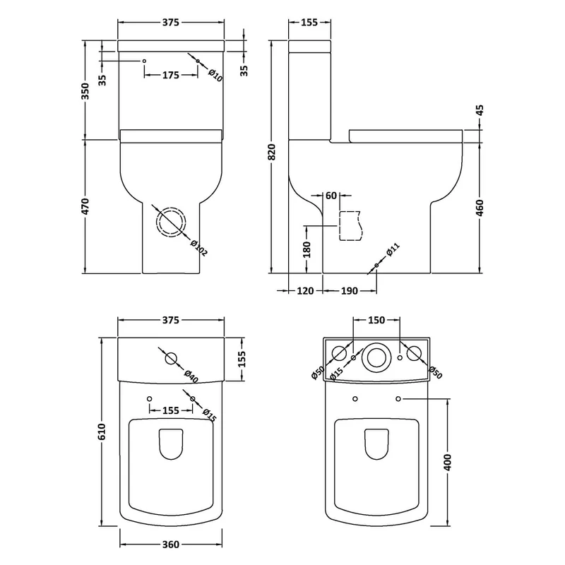 Nuie Ava Comfort Height Close Coupled Toilet & Soft Close Seat - 610mm Projection