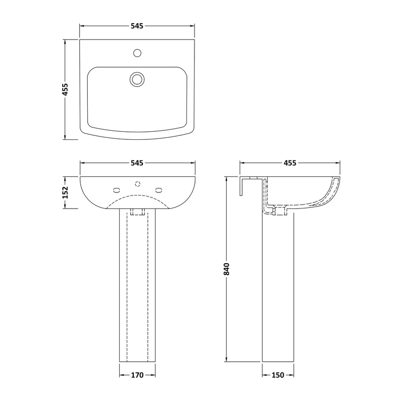 Nuie Ava 545 x 455mm Basin & Pedestal