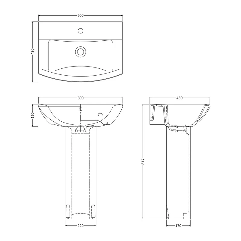 Nuie Asselby 600 x 430mm Basin & Pedestal