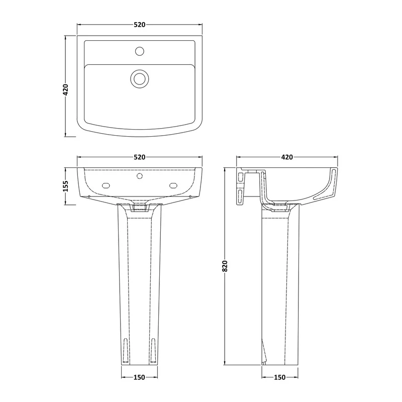 Nuie Bliss 520 x 420mm Basin & Pedestal