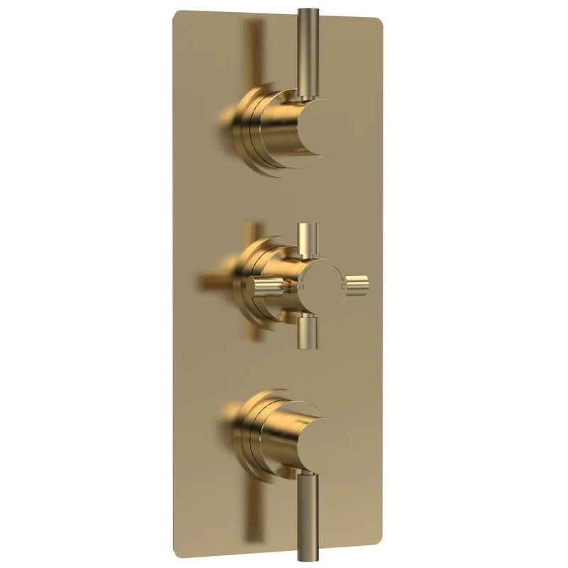 Hudson Reed Tec Lever 3 Outlet Triple Handle Concealed Thermostatic Shower Valve - Brushed Brass