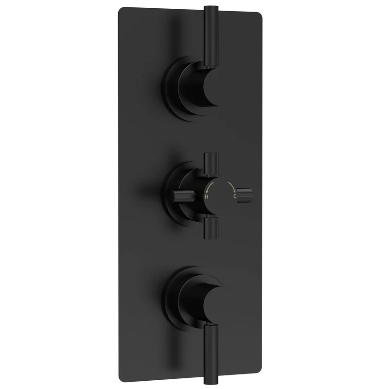 Hudson Reed Tec Lever 2 Outlet Triple Handle Concealed Thermostatic Shower Valve - Matt Black