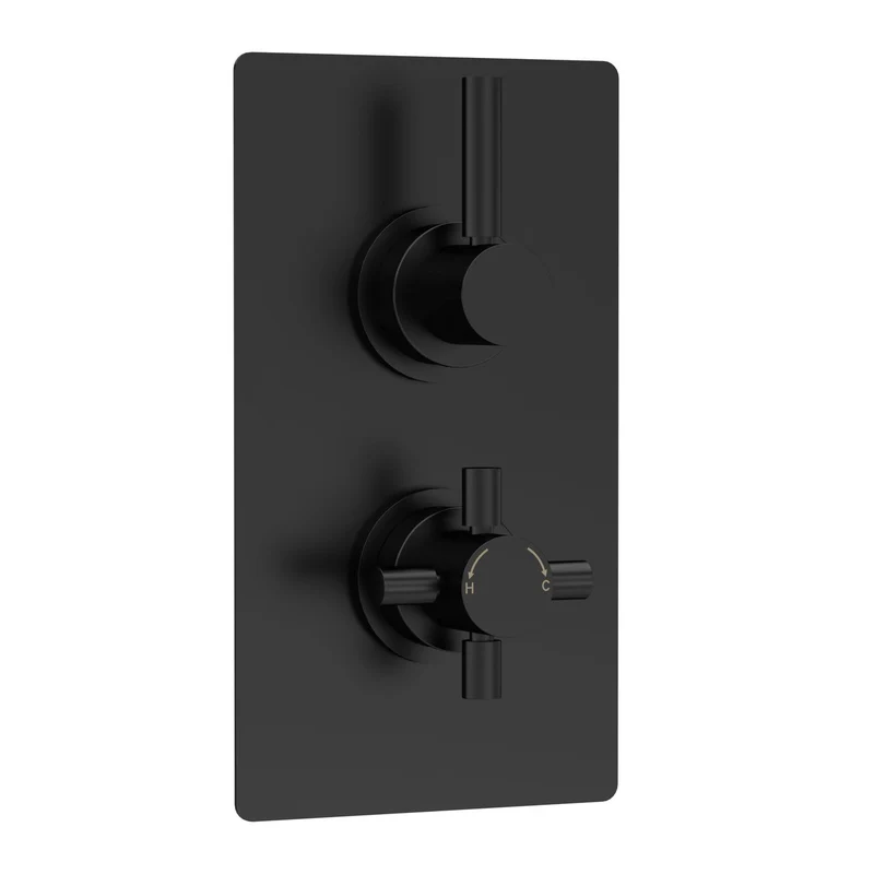 Hudson Reed Tec Lever 2 Outlet Twin Handle Concealed Thermostatic Shower Valve - Matt Black