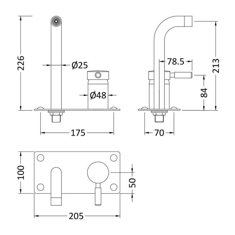 Hudson Reed Tec Lever Wall Mounted Basin Or Bath Filler - Brushed Brass