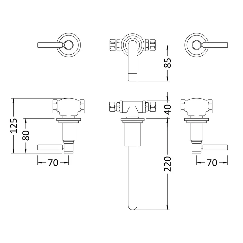 Hudson Reed Tec Lever Wall Mounted Basin Mixer - Matt Black