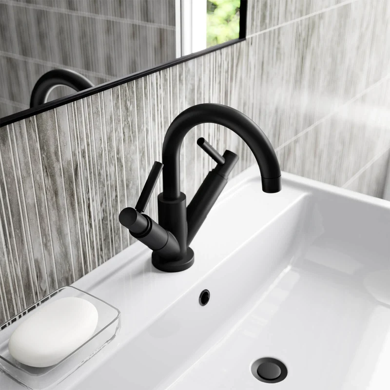 Hudson Reed Tec Lever Mono Basin Mixer With Waste - Matt Black