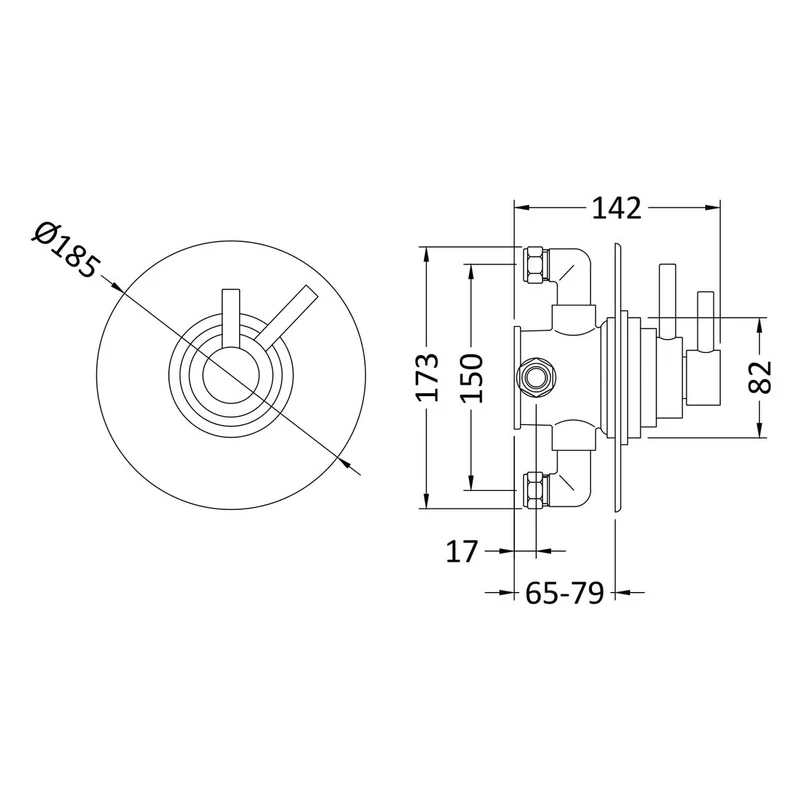 Hudson Reed Tec Lever 1 Outlet Dual Handle Concealed Thermostatic Shower Valve - Chrome