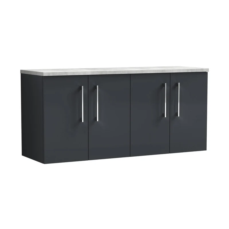 Nuie Arno 1200mm Wall Hung 4-door Vanity & Laminate Worktop Contemporary Soft Black MFC Painted Matt 562x1205x390mm - ARN1423LBG2