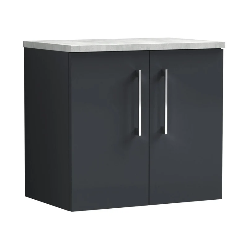 Nuie Arno 600mm Wall Hung 2 Door Vanity & Laminate Top Contemporary Soft Black MFC Painted Matt 561x605x390mm