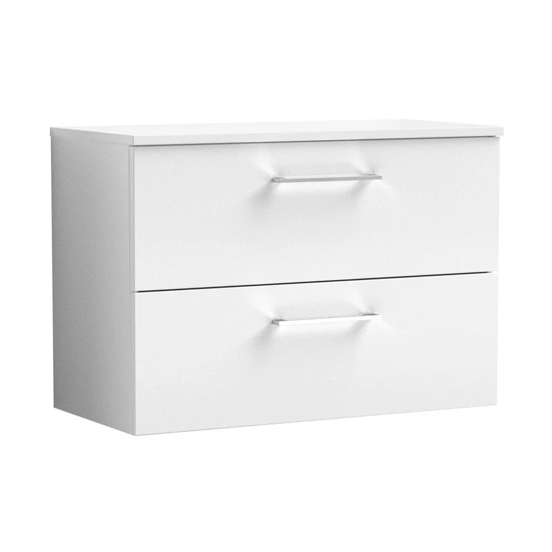 Nuie Arno 800mm Wall Hung 2 Drawer Vanity & Worktop Contemporary Gloss White MFC Painted Gloss 539x805x390mm