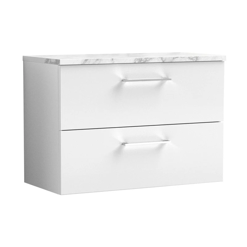 Nuie Arno 800mm Wall Hung 2-drawer Vanity & Laminate Worktop Contemporary Gloss White MFC Painted Gloss 561x805x390mm