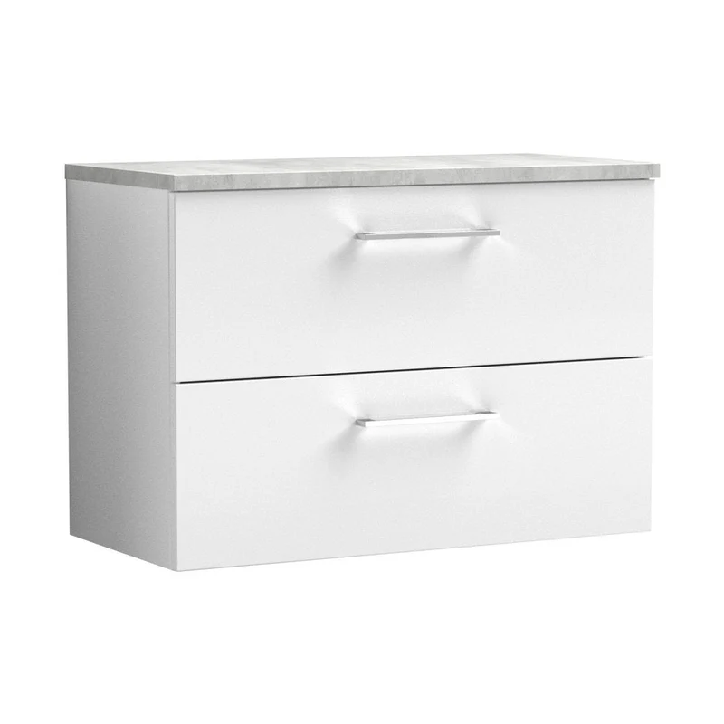 Nuie Arno 800mm Wall Hung 2 Drawer Vanity & Laminate Top Contemporary Gloss White MFC Painted Gloss 561x805x390mm - ARN126LBG