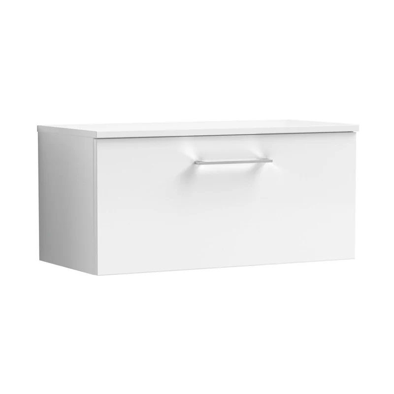 Nuie Arno 800mm Wall Hung 1 Drawer Vanity & Worktop Contemporary Gloss White MFC Painted Gloss 377x805x390mm