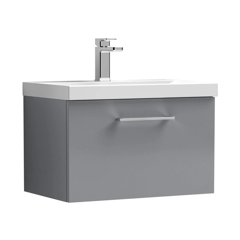 Nuie Arno 600mm Wall Hung 1 Drawer Vanity & Basin 3 Contemporary Satin Grey MFC Painted Matt 409x610x395mm