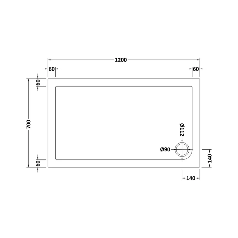 Nuie Rectangular Trays Rectangular Shower Tray 1200 X 700mm Contemporary White Acrylic Capped ABS Caco3 And Pu