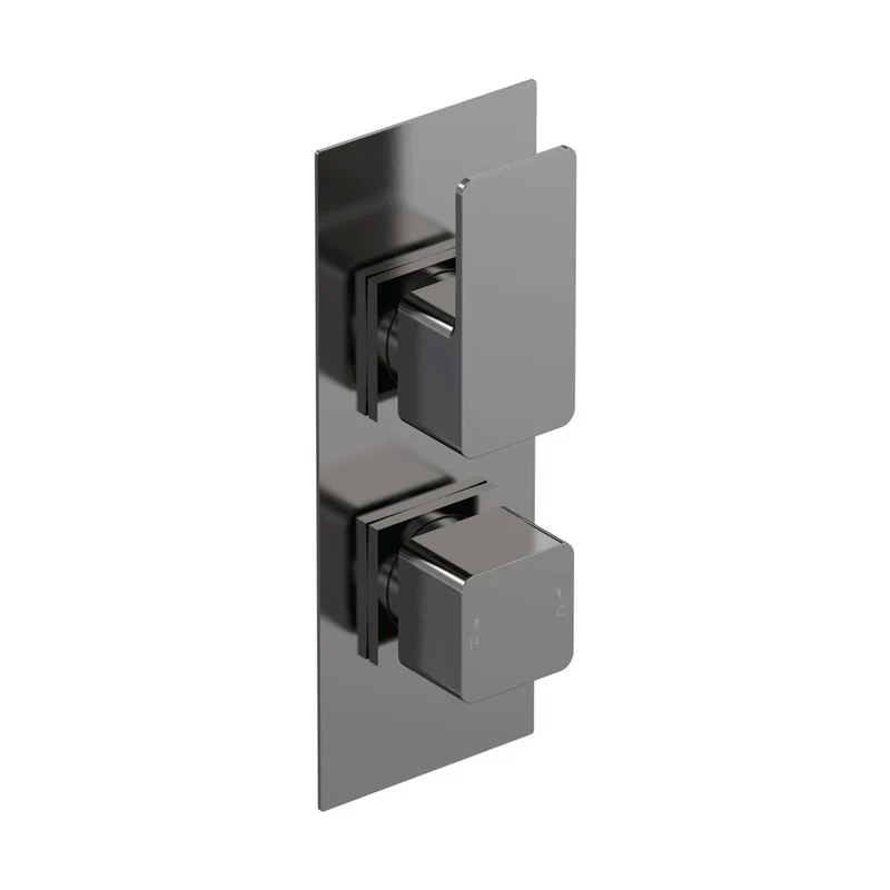 Nuie Windon Twin Thermostatic Valve Contemporary Brushed Pewter Brass ABS 215x120x135mm