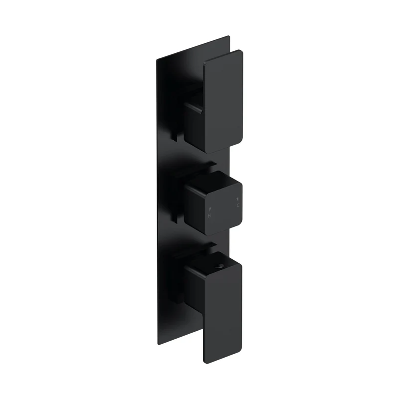 Nuie Windon Triple Thermostatic Valve With Diverter Contemporary Matt Black Brass ABS 300x80x135mm