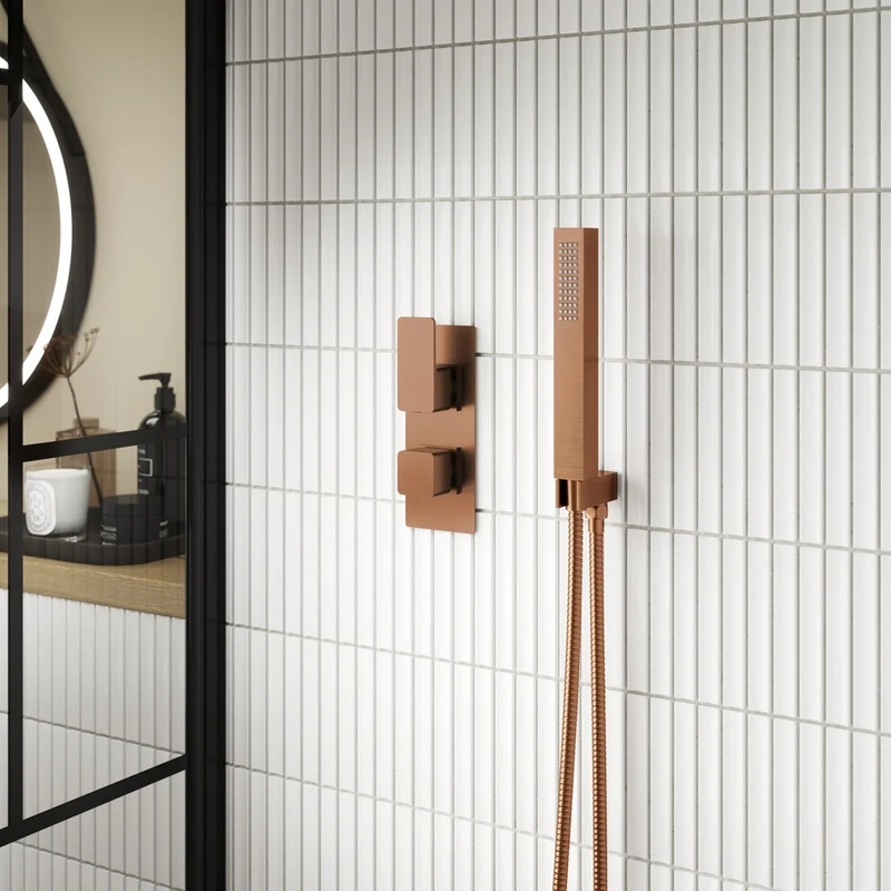 Nuie Windon Twin Thermostatic Valve Contemporary Brushed Brass ABS,brass 215x80x135mm
