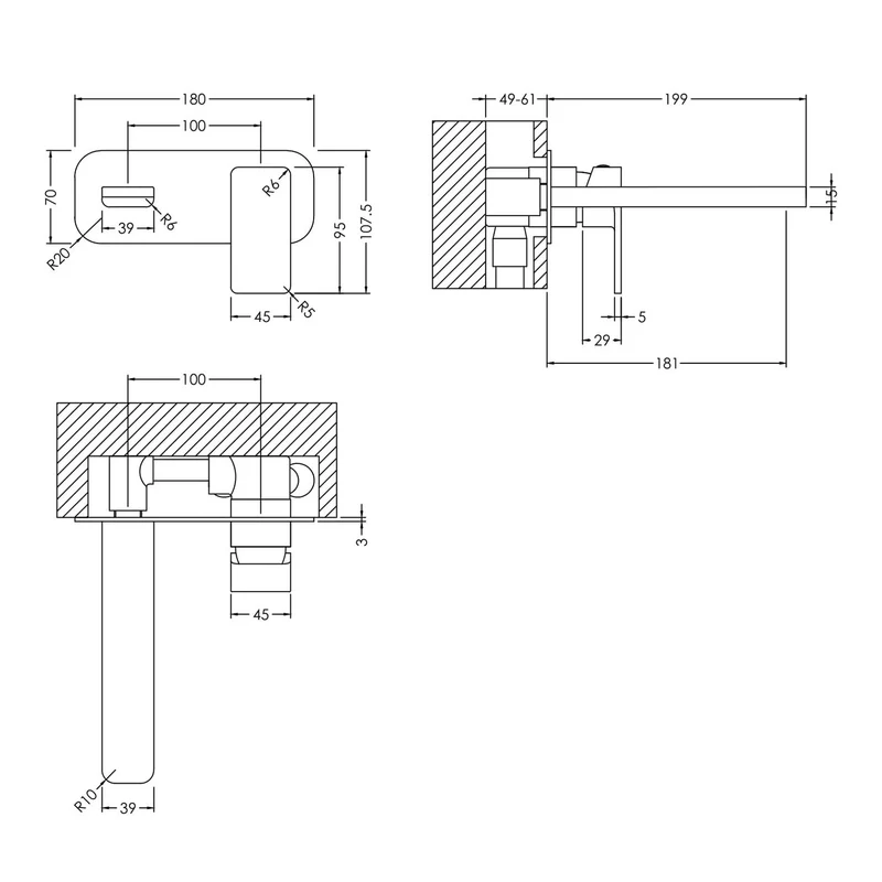 Cape Black 2 Hole Wall Mounted Basin Mixer With Plate