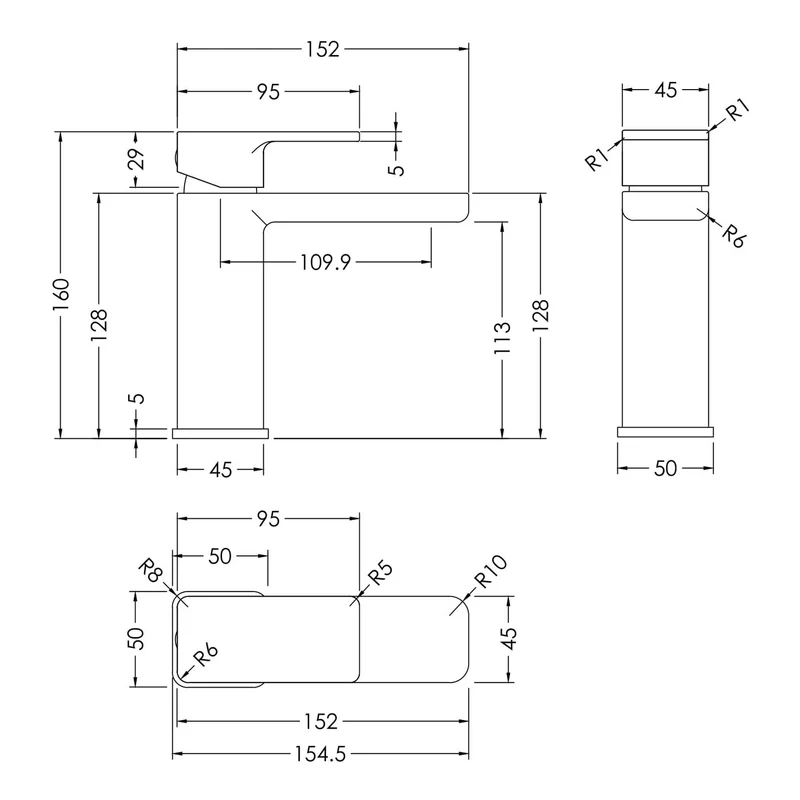 Cape Black Basin Mixer With Push Open Waste