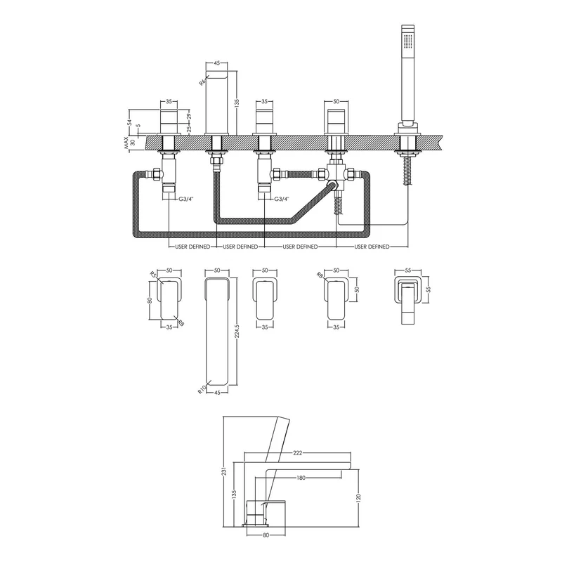 Cape 5 Hole Bath Shower Mixer